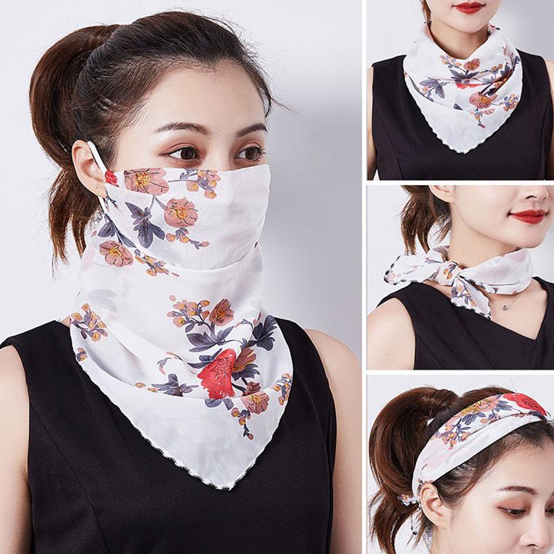 1Pc Summer Women Mask Scarf Sun Protection Mask Outdoor Riding Dustproof Cycling Running Ear Hangers Silk Scarf Handkerchief