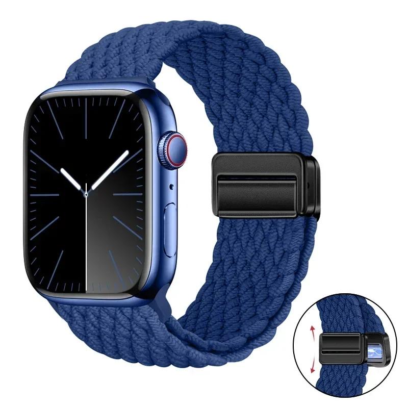 Magnetic Braided Loop Strap For Apple Watch Band 45mm 41mm 44mm 42mm 46mm Ultra 3 49mm Nylon Bracelet iWatch 11 10 9 8 7 6 5 SE
