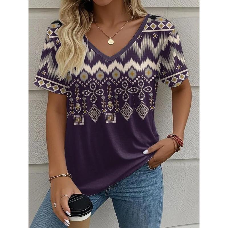 Summer Women's T Shirt Print Casual Short Sleeve 3d T Shirts Fashion Streetwear V Neck Pullover Female Clothing Shirt