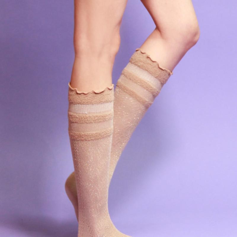 RNOT TWINKLE LACE KNEE SOCKS_BEIGE