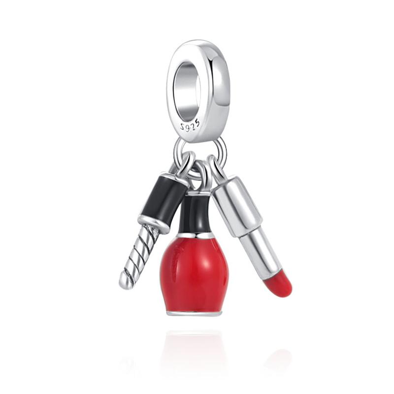 Nowy Srebrny Charms 925 Pasujący do Oryginalnej Bransoletki Akcesoria Biżuteria Damska Perfumy Szminka Bikini Okulary Przeciwsłoneczne