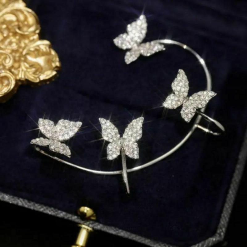 Zircon Butterfly Earrings Butterfly Wrap Around Ear Earrings Adjustable Ear Cuff Earrings for Women Non-Pierced Zircon Butterfly Earrings