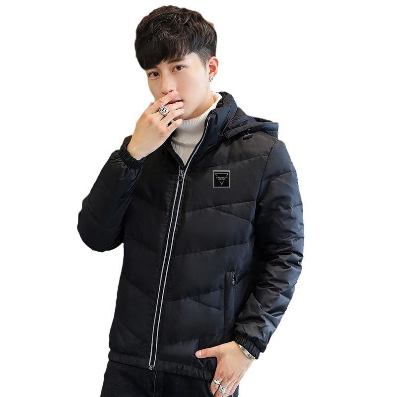 Down jacket men's autumn and winter warm hooded down jacket men's trendy fashion solid color versatile bread jacket