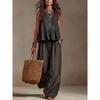 2026 Summer New European and American Cross-border Independent Station Women's Clothing Simple Casual Cotton and Linen Ruffle Edge Sleeveless Wide-leg