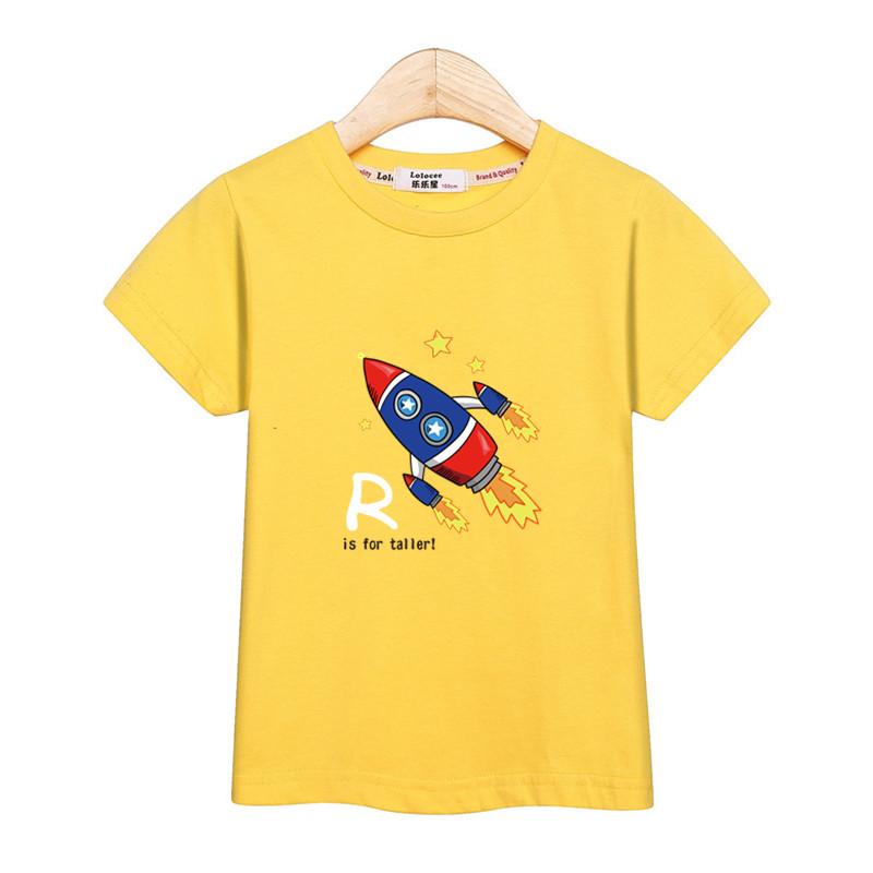 2026 New Boys Short Sleeved T-shirt New Space Rocket Cartoon Clothing Baby Kids Summer Shirt Tops 3-14T