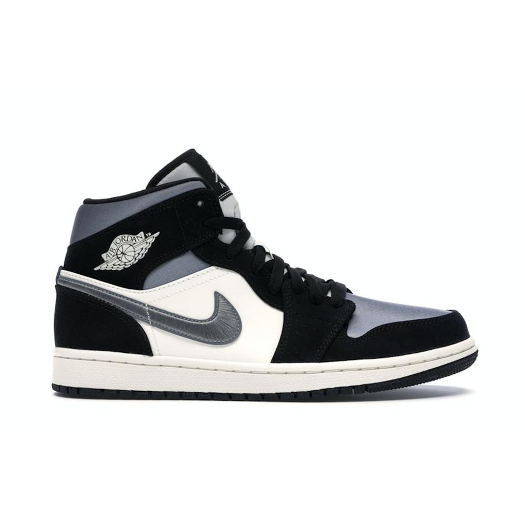 Air Jordan 1 Mid SE Satin Smoke Grey Unisex Sneakers Black Sail 852542-011