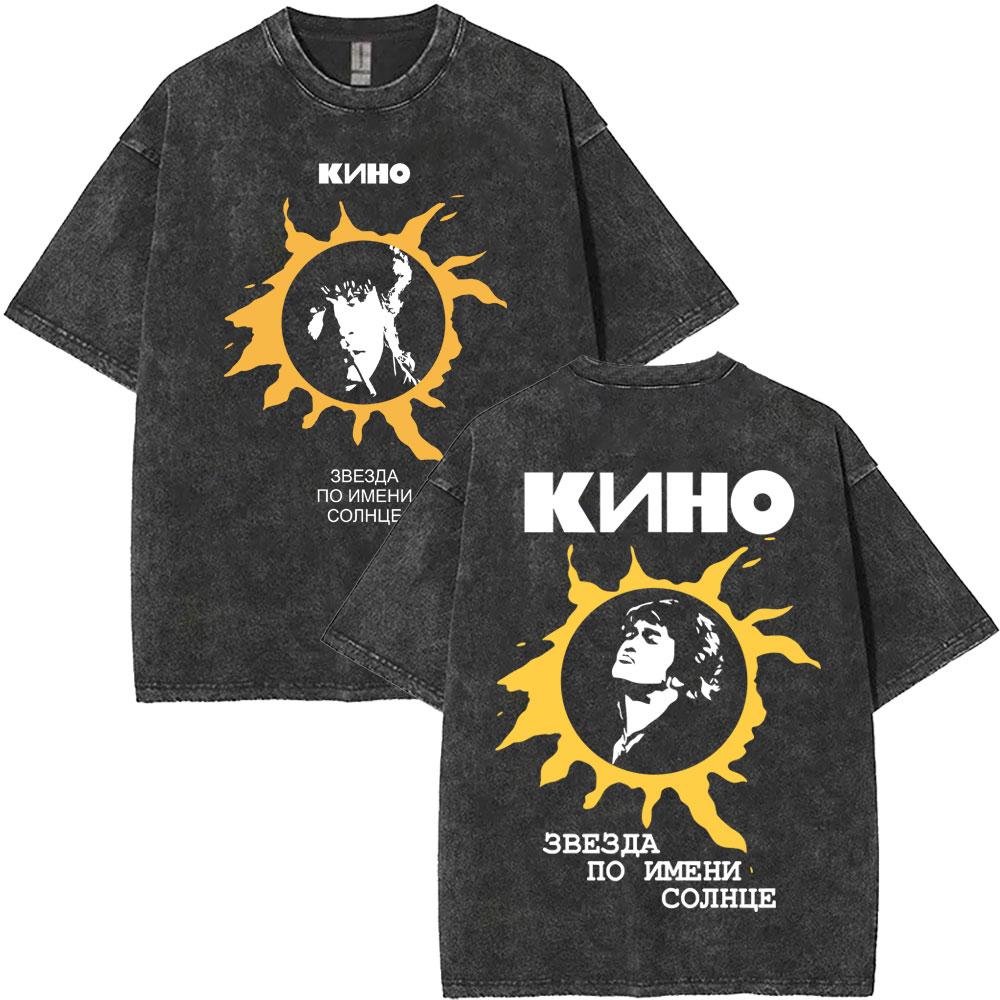 Washed Vintage Kino Viktor Tsoi Graphic T Shirts Men Women Casual Cotton Oversized Tshirts Mens Classic Rusian Rock Streetwear