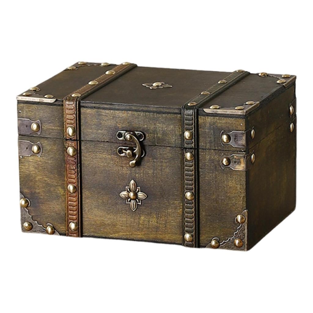 Jewelry Box Decorative Wooden Treasure Chest Vintage Storage with Lid Keepsake Rustic