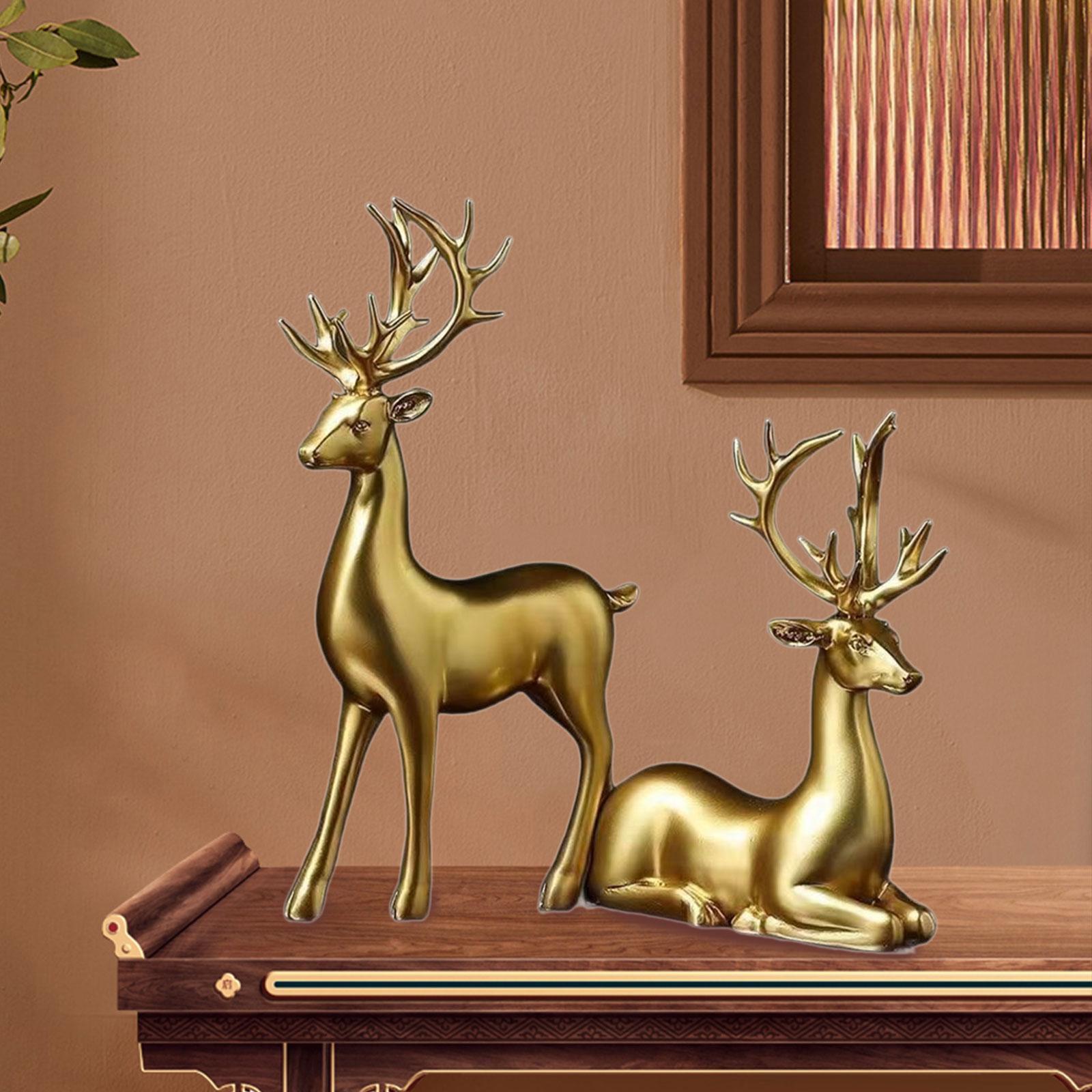 

2x Reindeer Statues Modern Deer Lover Sculptures for Table Mantle Decoration золотий