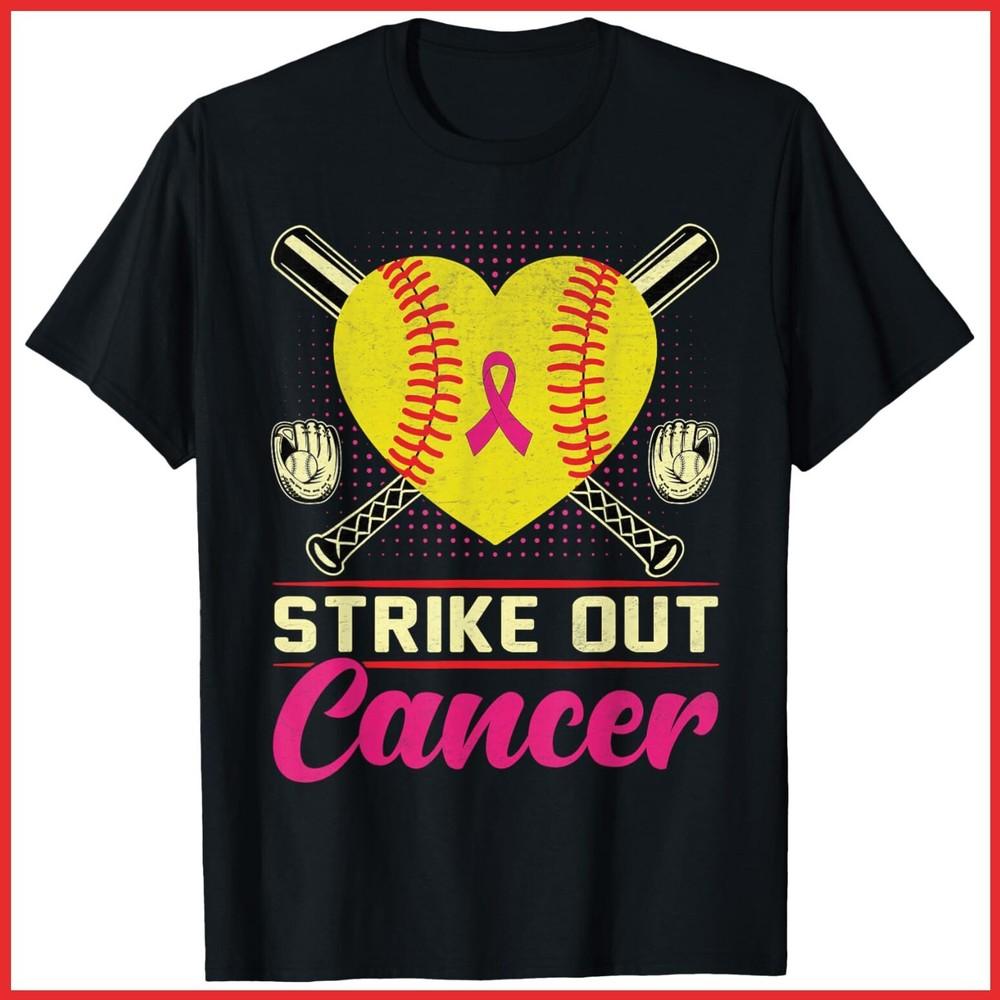 Strike Out Breast Cancer Awareness Day Pink Ribbon Softball Black T-Shirt Unisex T-Shirt S