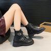 New Boots, Round Toe Thick Heel British Style Small Leather Boots, Metal Buckle Knight Women's Boots