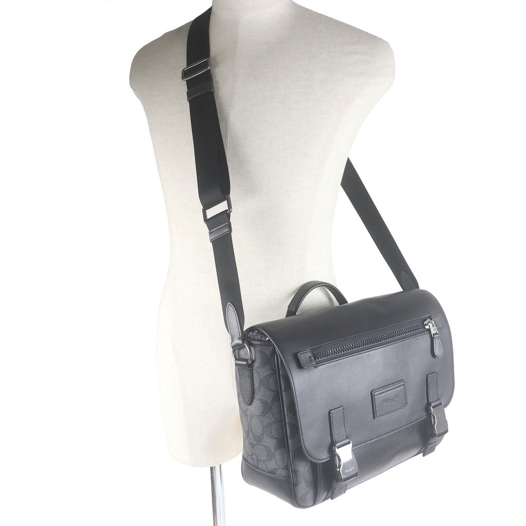 COACH Shoulder Bag Signature Truck Messenger Bag black leather mens C2793 Used