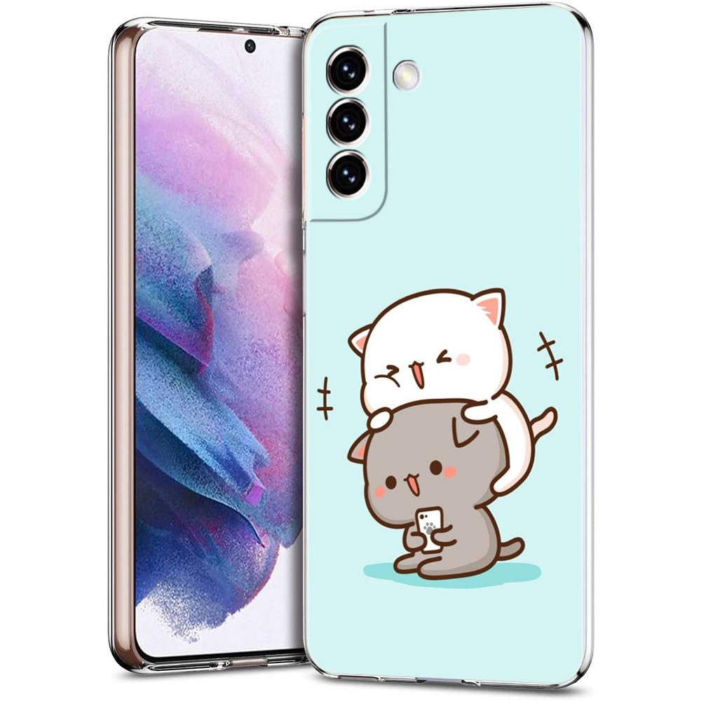 Cute Cartoon Cat Couple Phone Case For Samsung Galaxy S24 Ultra S23 FE S22 S20 S21 5G S10 S9 Plus S10E S8 Soft Clear Cover
