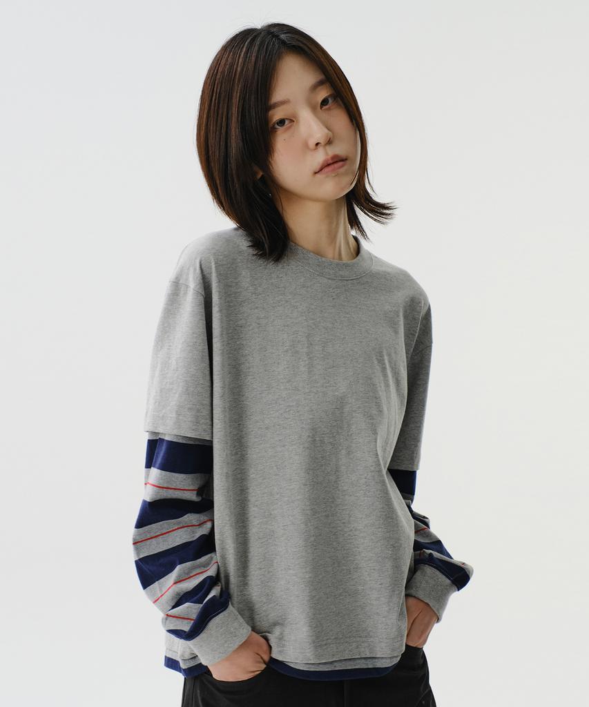 Daibeuinumeon Stripe Layered Long Sleeve (Melange Gray)