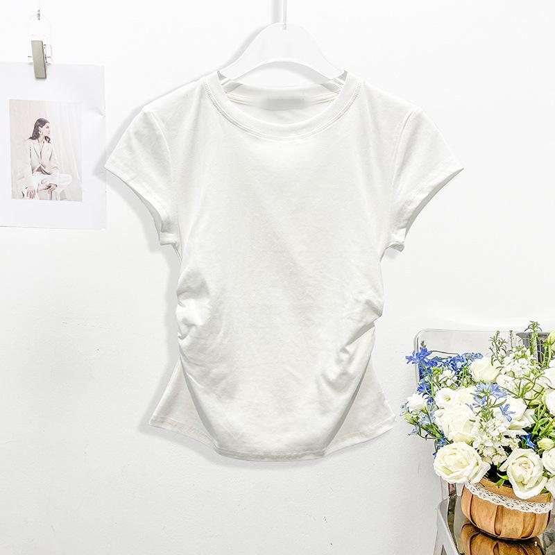 

Летняя женская приталенная хлопковая футболка с коротким рукавом и круглым вырезом, 2025