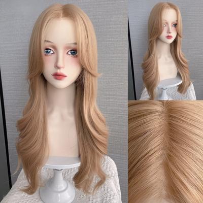 22 Inch Blonde T Part Lace Wigs Curly Wigs Fiber Synthetic Heat-resistant Natural Smooth Realistic Wigs Party For Women Korean Fashion