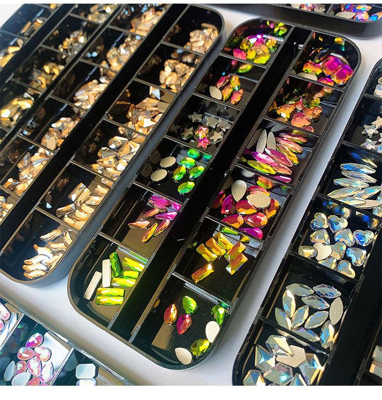 12 Grid Boxes Nail Art Rhinestones Accessories Flat-bottomed Shaped Diamonds Stained Glass Diamonds Nail Art Salon Set
