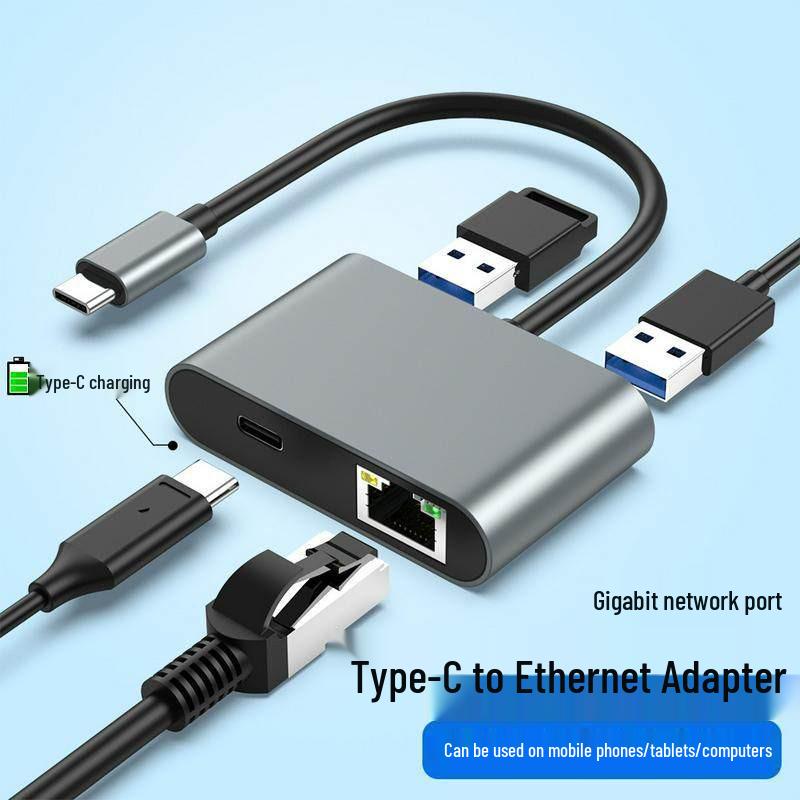 USB-C Ethernet Adapter: 4-in-1 Dock with RJ45, Dual USB Ports, and 60W PD Fast Charge