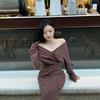 Brown Big V-neck Knitted Dress, New High-end Temperament, Slim and Thin Hip-wrapped Dress.