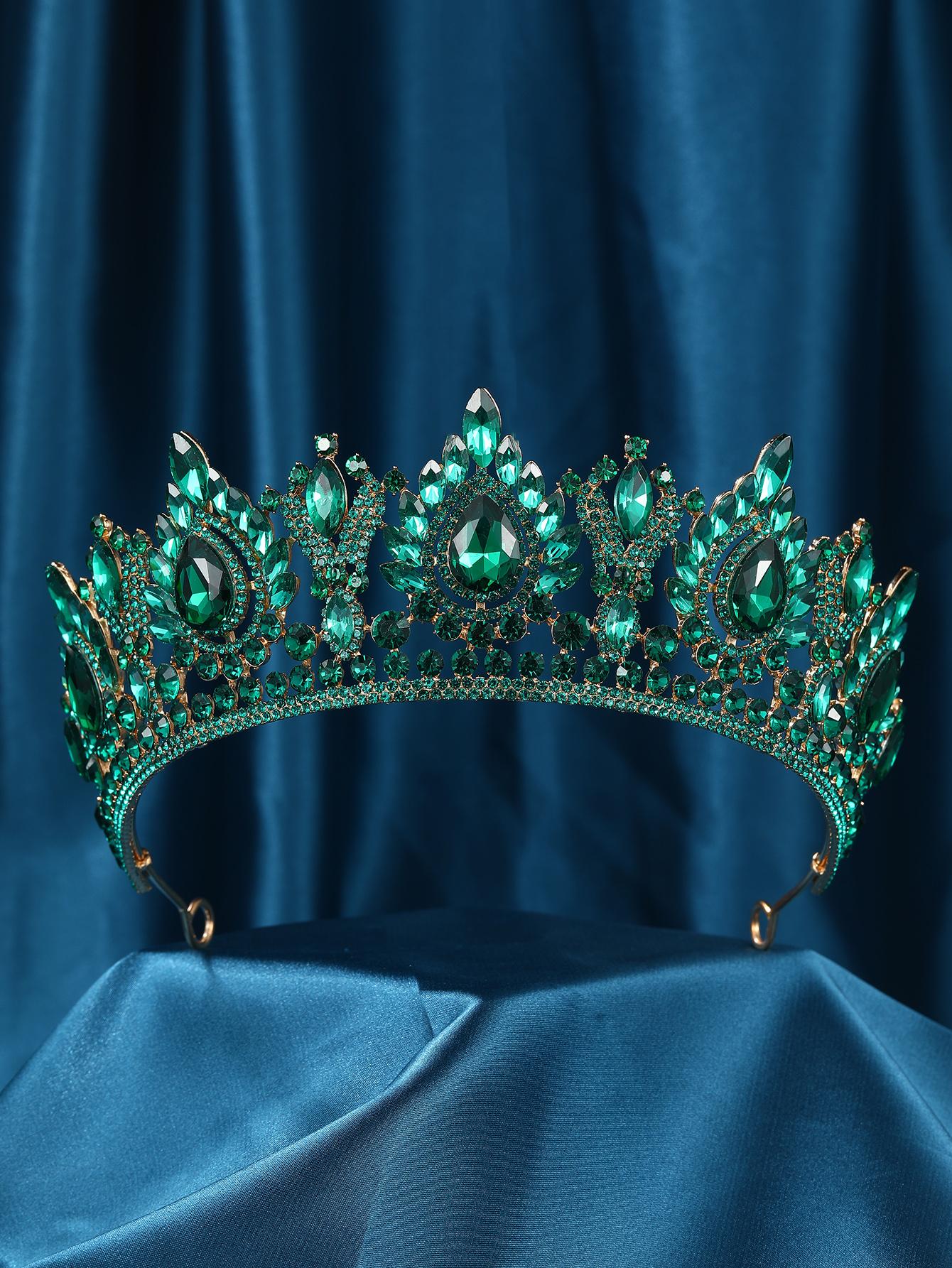 

1 женская роскошная повязка на голову с короной, стеклянными драгоценными камнями и цветными стразами, покрытая роскошными аксессуарами для свадебного платья, подходит для нас