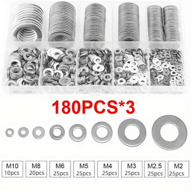 80/180/360/540/720pcs M2 M2.5 M3 M4 M5 M6 M8 M10 Stainless Steel Flat Washer Plain Gaskets Metal Washers Rings for Screw Bolt Assortment Kits