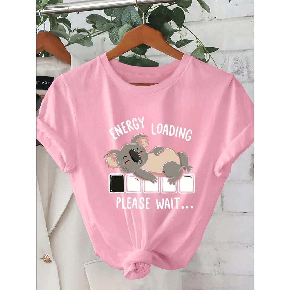 

Women s Energy Loading Graphic Tee Casual Short Sleeve Round Neck Summer T-Shirt Koala Battery Casual Tops Daily Wear Clothing S
