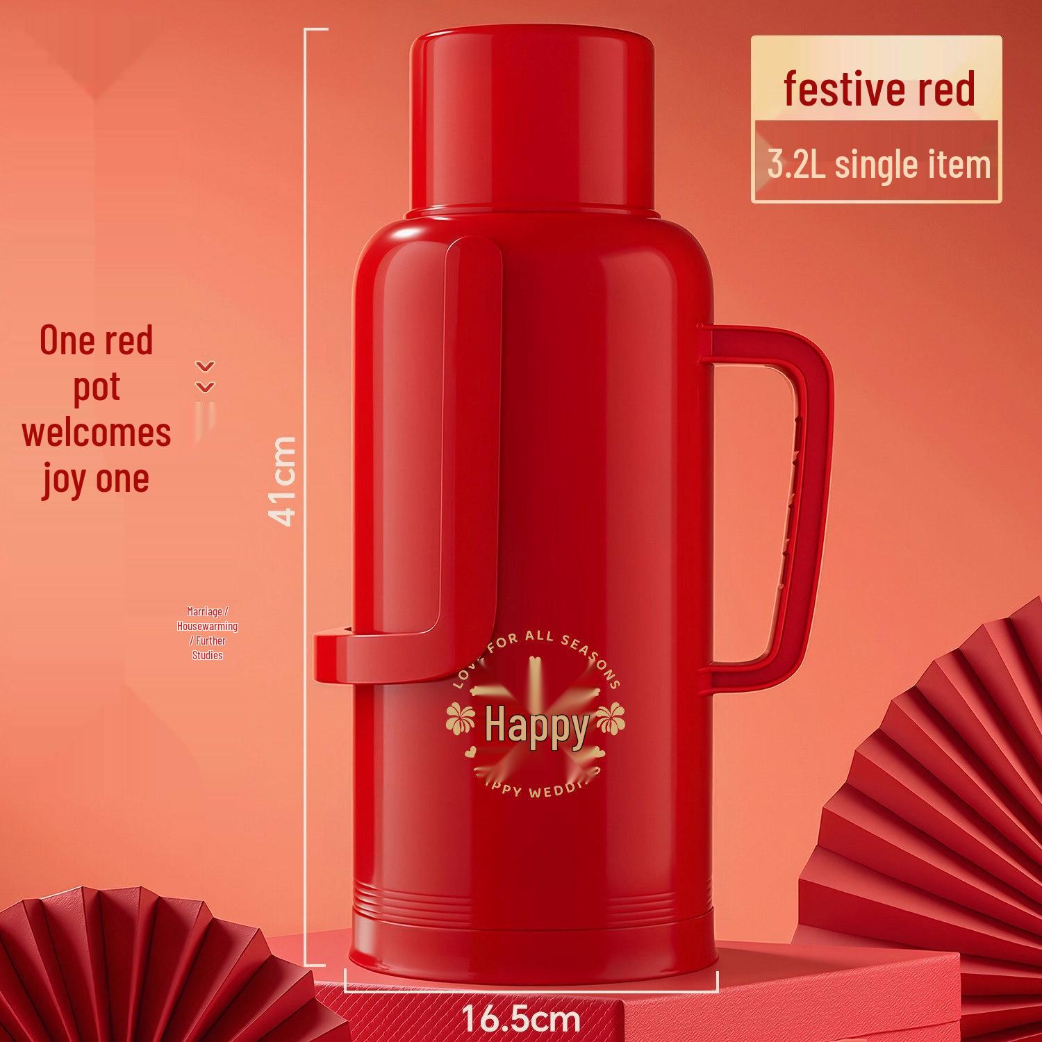 Red Glass Liner Insulated Thermos Pair – Classic Dowry Hot Water Bottles for Weddings