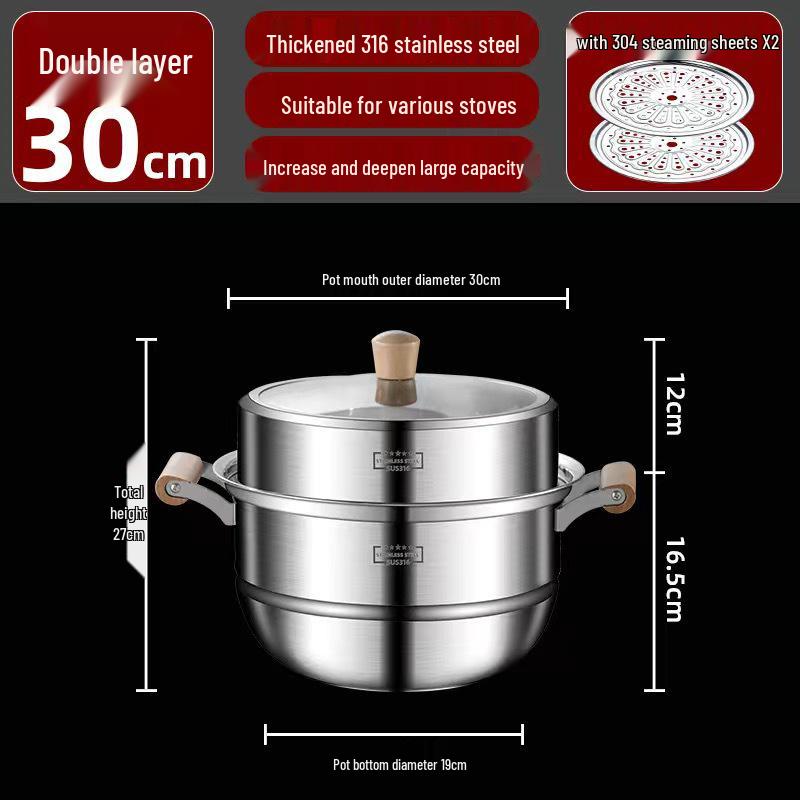 **Two-Layer Anti-Scald Handle Stainless Steel Steamer Pot**