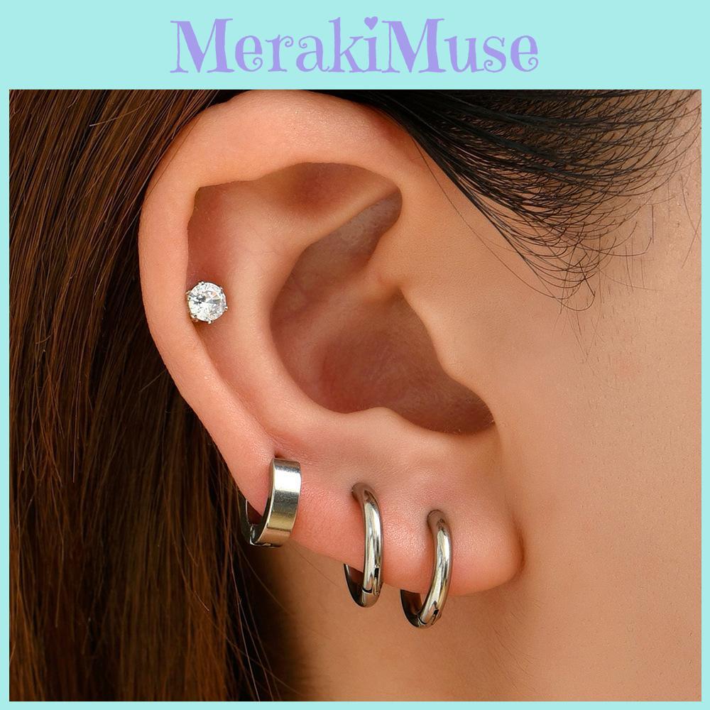 Silver Geometric Elegant Hoop Earrings Set Sparkling Design Rhinestone