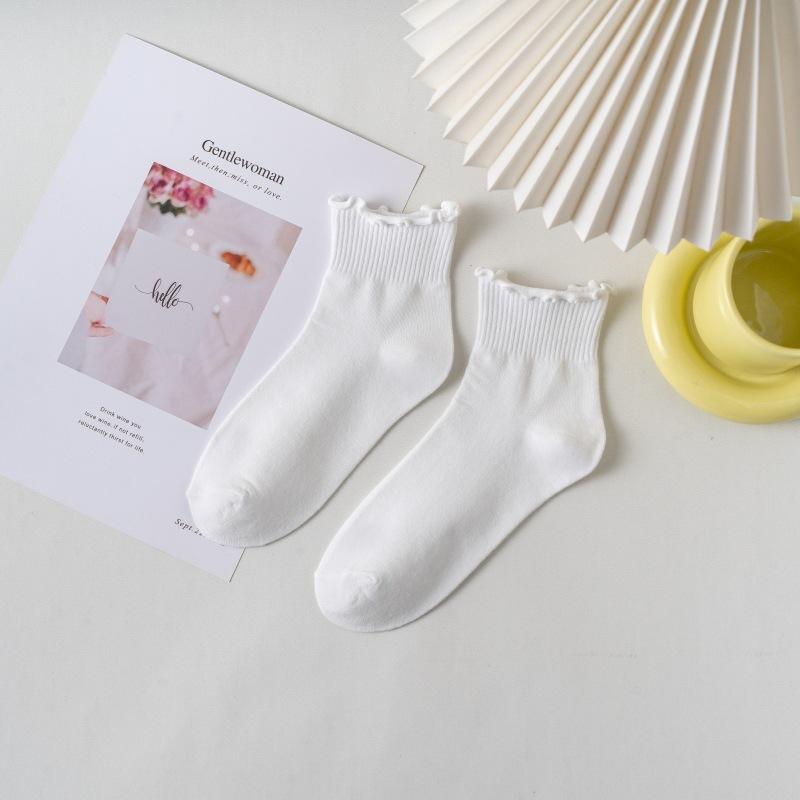 BMW New Spring/autumn Women's Mid-calf Socks, Pure Cotton Solid Color Versatile Knee-high Socks, Scrunch Socks, White Long Socks