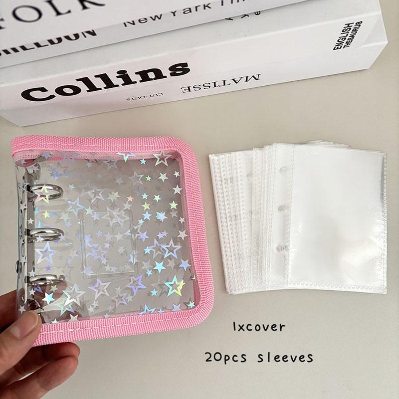 Mini 3-hole PVC Loose Leaf Notebook With Zipper and Edging Hand Account Book Photo Album Guka idol Small Card Star Storage Book