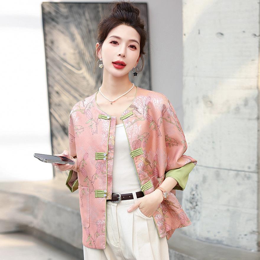 

Женское пальто средней длины фиолетового цвета, новинка ранней весны, этническая китайская рубашка, жаккардовый топ контрастного цвета с застежкой на дисковую пуговицу 2XL