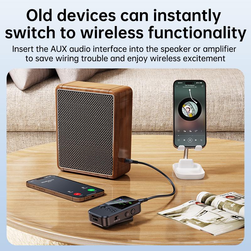 4 In 1 Bluetooth 5.4 Audio Receiver Transmitter 3.5MM AUX TF Card Stereo Music Mic Wireless Adapter With LED Display For Car TV