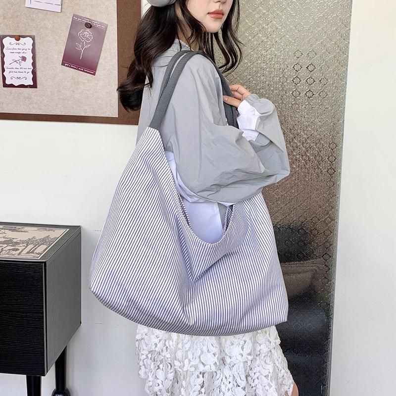 Korean Version of Casual Design Large-capacity Striped Tote Bag Lazy Versatile Large-capacity Shopping Bag Fashionable Shoulder Bag