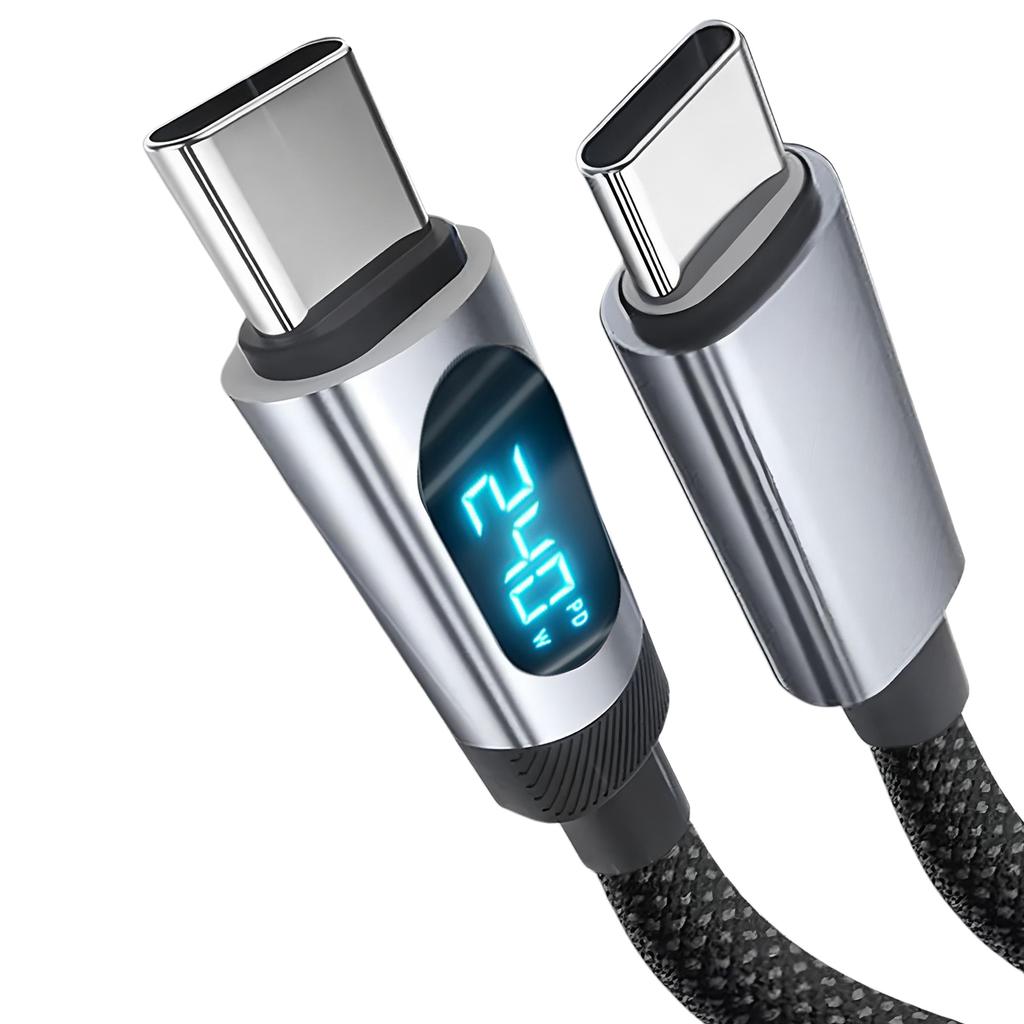 240W PD USB C To USB C Cable with LED Display Fast Charging Cord for Samsung Xiaomi Vivo Realme Motorola Type C Charger Cable
