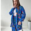 2024 Bright Print Plus Size Tie-Up Shirt & Straight-Leg Pants Set