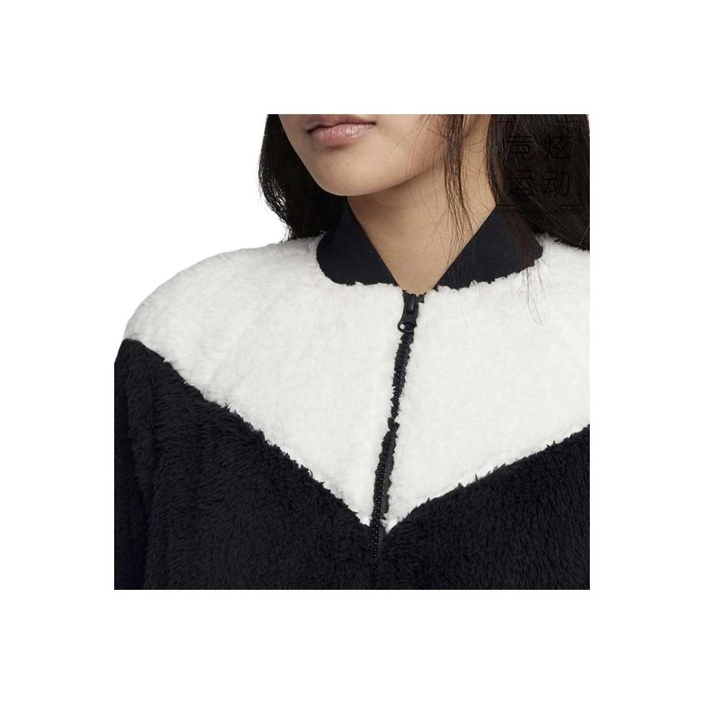Nike Black And White Panda Print Logo Zipper Plush Casual Jacket Women Jacket 939389-010