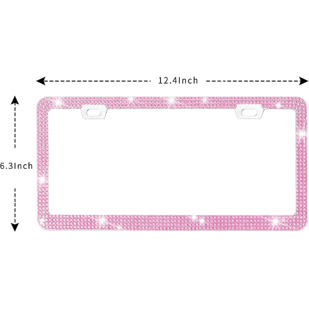 Pink Rhinestone Sparkly License Plate Frame,Pink Diamond Bling License Plate Frame for Women, 1 Pack