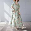 Women's Simple and Fashionable Long Skirt, Short Sleeved Round Neck Printed Dress