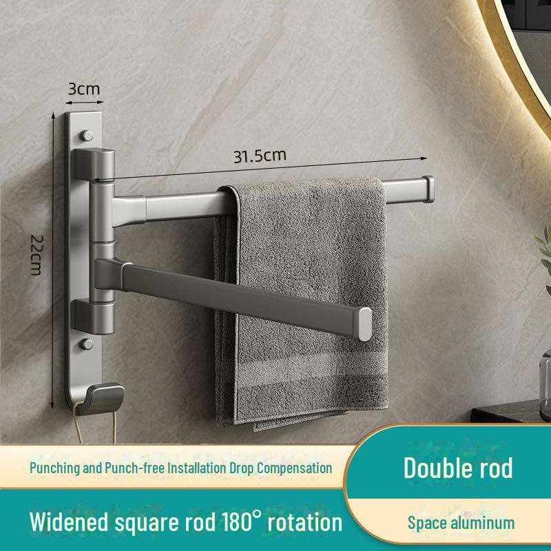 Rotating Punch-Free Wall-Mounted Multi-Rod Towel Rack for Bathroom Corner.