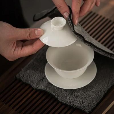 4 Pcs/Set Water Absorption Vintage Tea Towel Embroidered Pattern Double-sided Coffee Table Cloth Soft Thickened Tea Table Pad