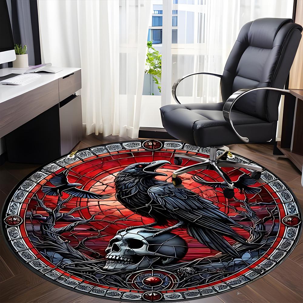 1PC Raven Stained Decor Office Round Rug, Non slip, Soft and Durable Office Rug for Interior Decoration, Perfect for Office