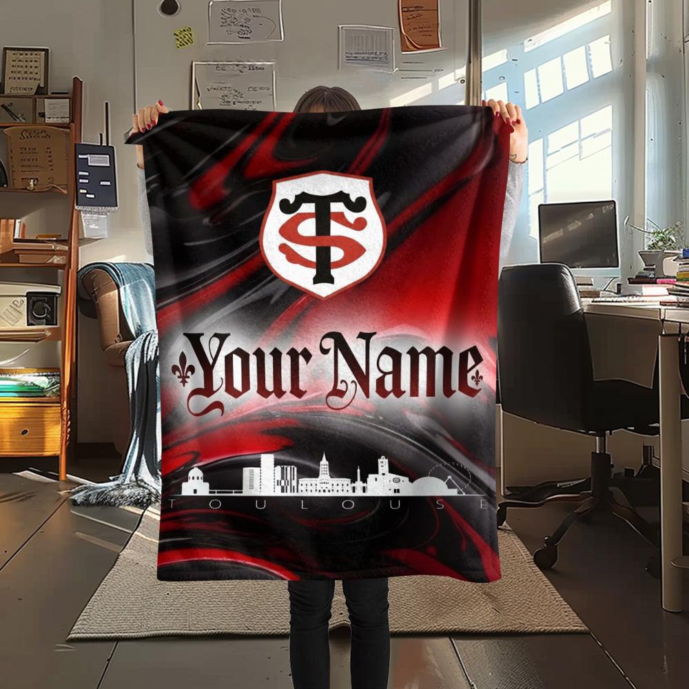 1PC Stade Toulouse Crest Custom Name Patterned Flannel Blanket Suitable For All Seasons For Home Decor Warmth And Comfort Gifts Holiday Present