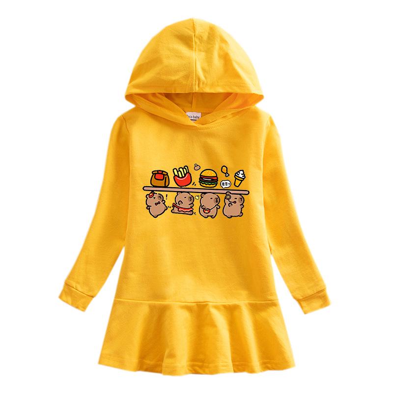 Ruffle Cartoon Rainbow Hoodie Dress - Girls' Long Sleeve Princess Style