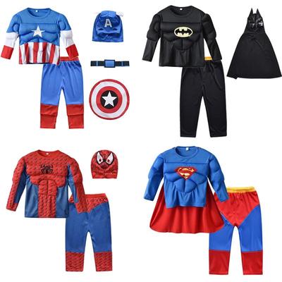 Dětský halloweenský kostým: Kapitán Amerika, Spider-Man, Batman, Superman svalový oblek, dvoudílný cosplay outfit