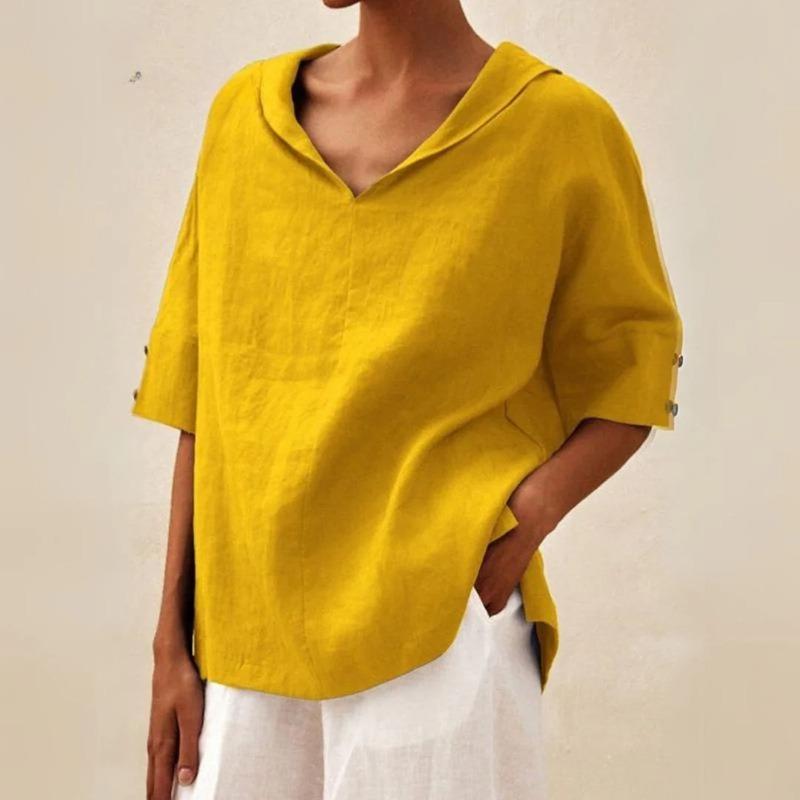 QICED Women's Fashion Casual Solid Color Print Short Sleeve V Neck Blouses & Shirts