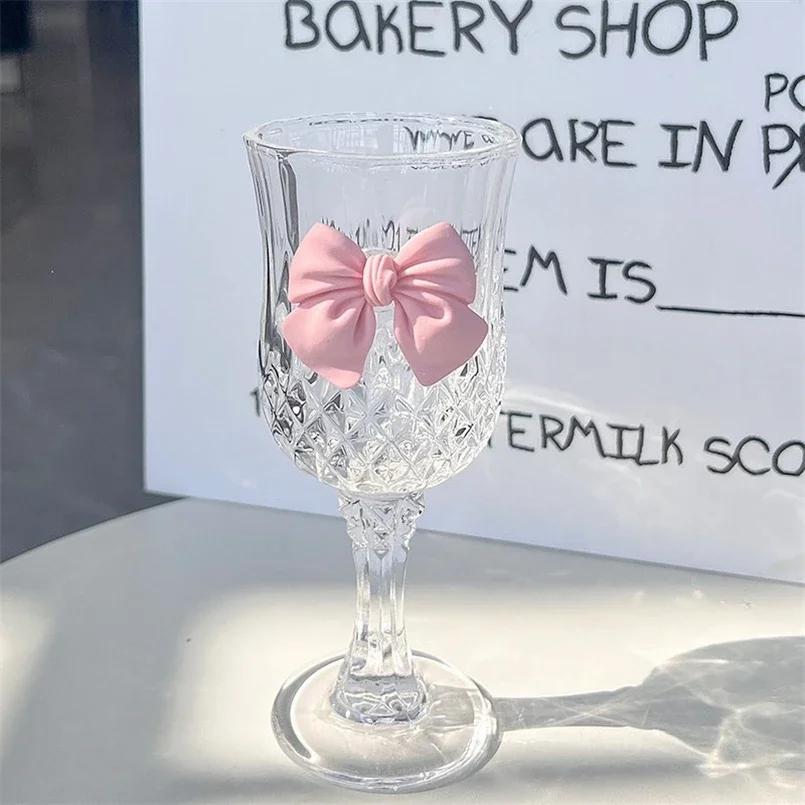 Nordic Style Court Goblet Niche Design Bow Decoration Glass Simple Household Whisky Glass Beverage Juice Dessert Cup Drinkware
