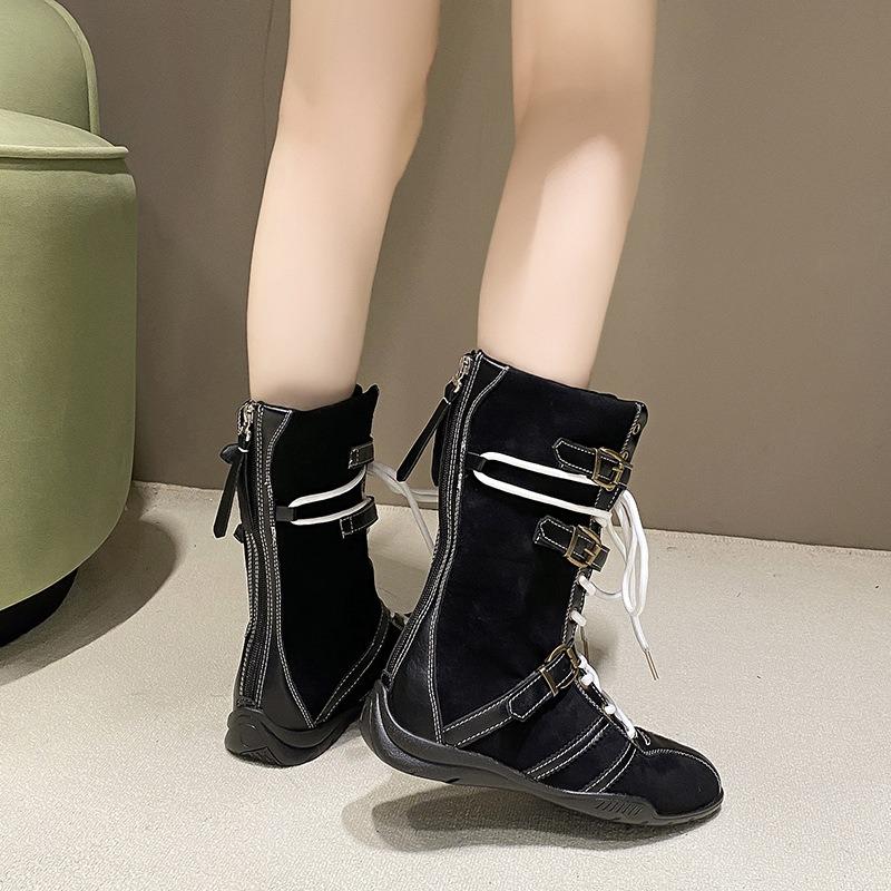 Martin boots autumn new niche round head lace-up mid-tube boots niche design retro trendy fashion boots