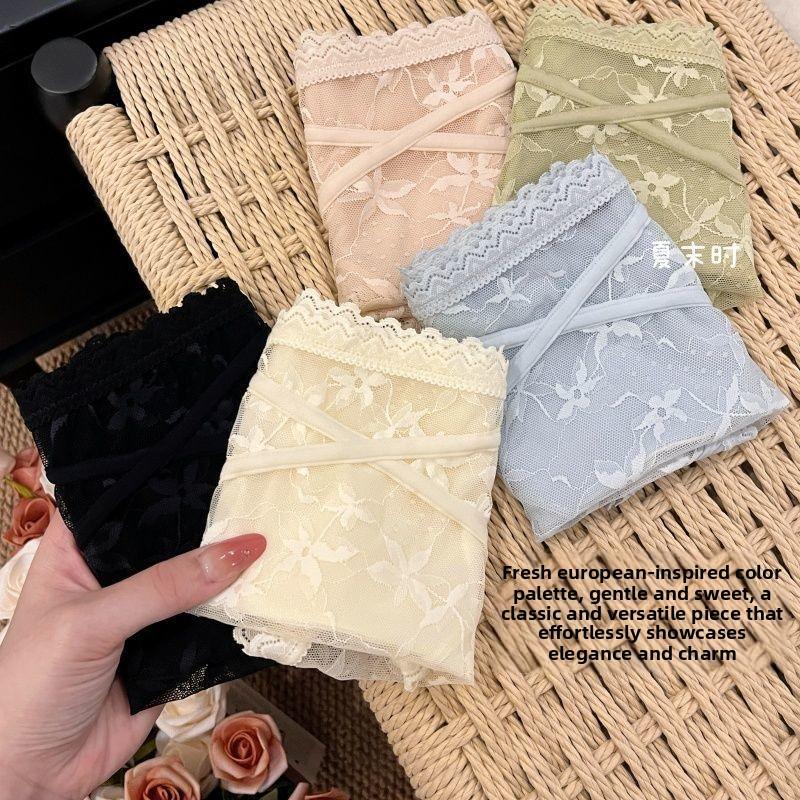 Ladies Summer Sexy Lace Satin Comfortable Breathable Package Hip Triangle Briefs