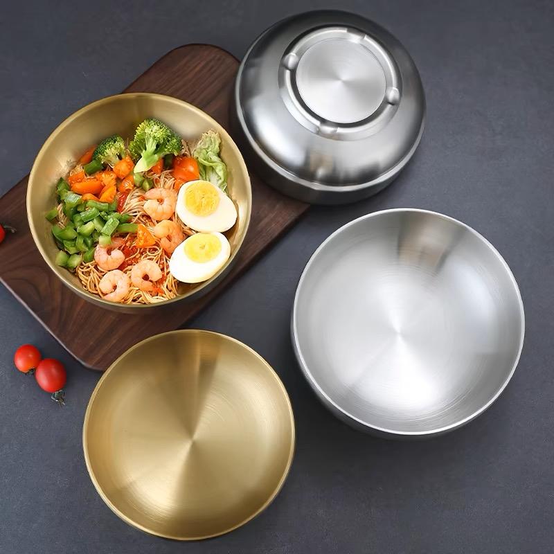 Korean Style Gold Double-layer 304 Stainless Steel Rice Bowl for Children's Meals Commercial Cuisine Kimchi Soup Bowl